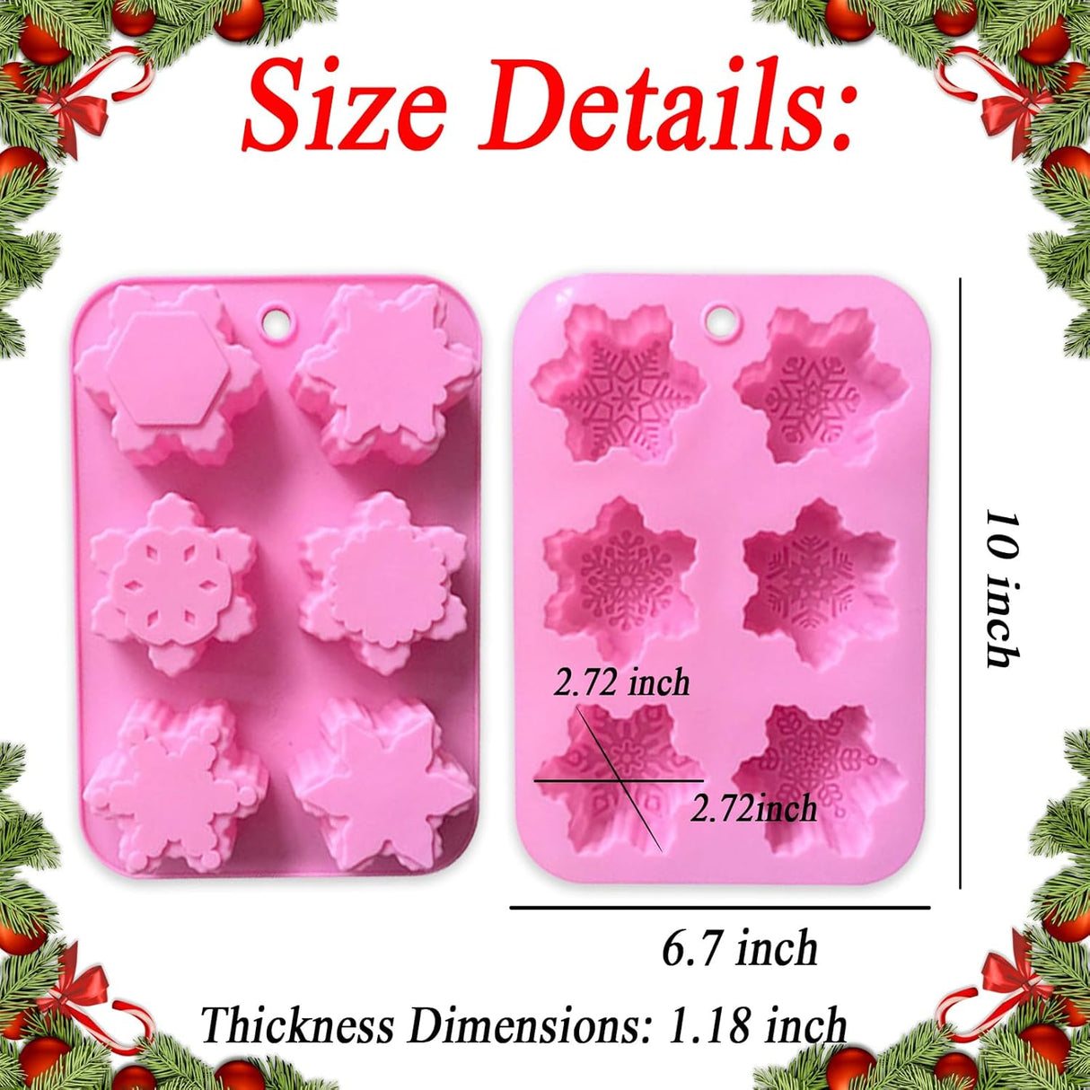 Moldes de Silicona para Nieve, 6 Cavidades, 2 Pcs, Navidad