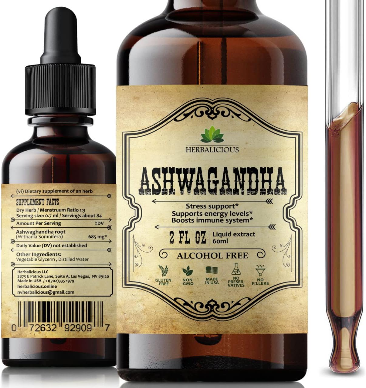 Suplemento de Ashwagandha, Extracto Natural, 2 Fl oz