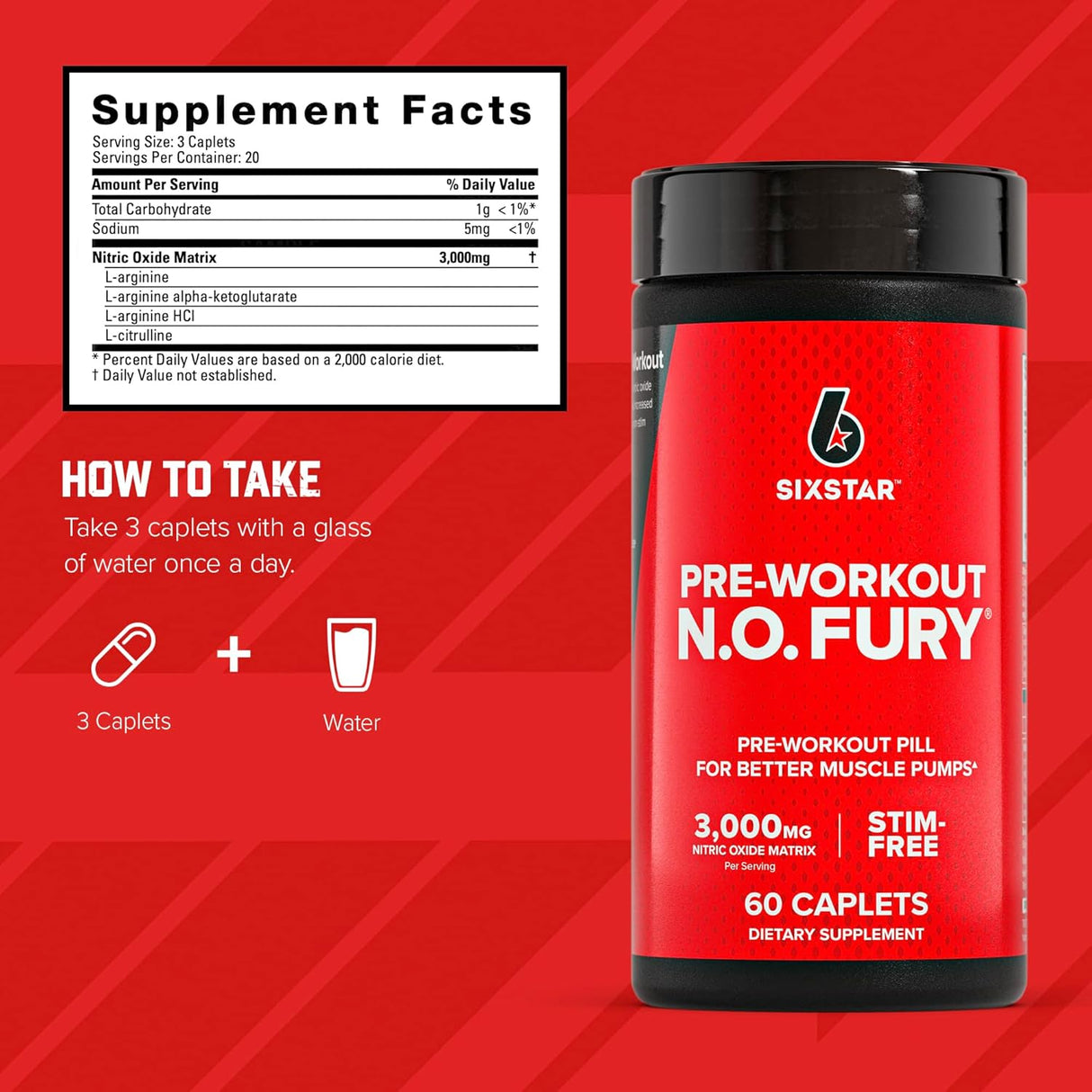 Suplemento Óxido Nítrico Six Star, Aumento Muscular 60 Caps