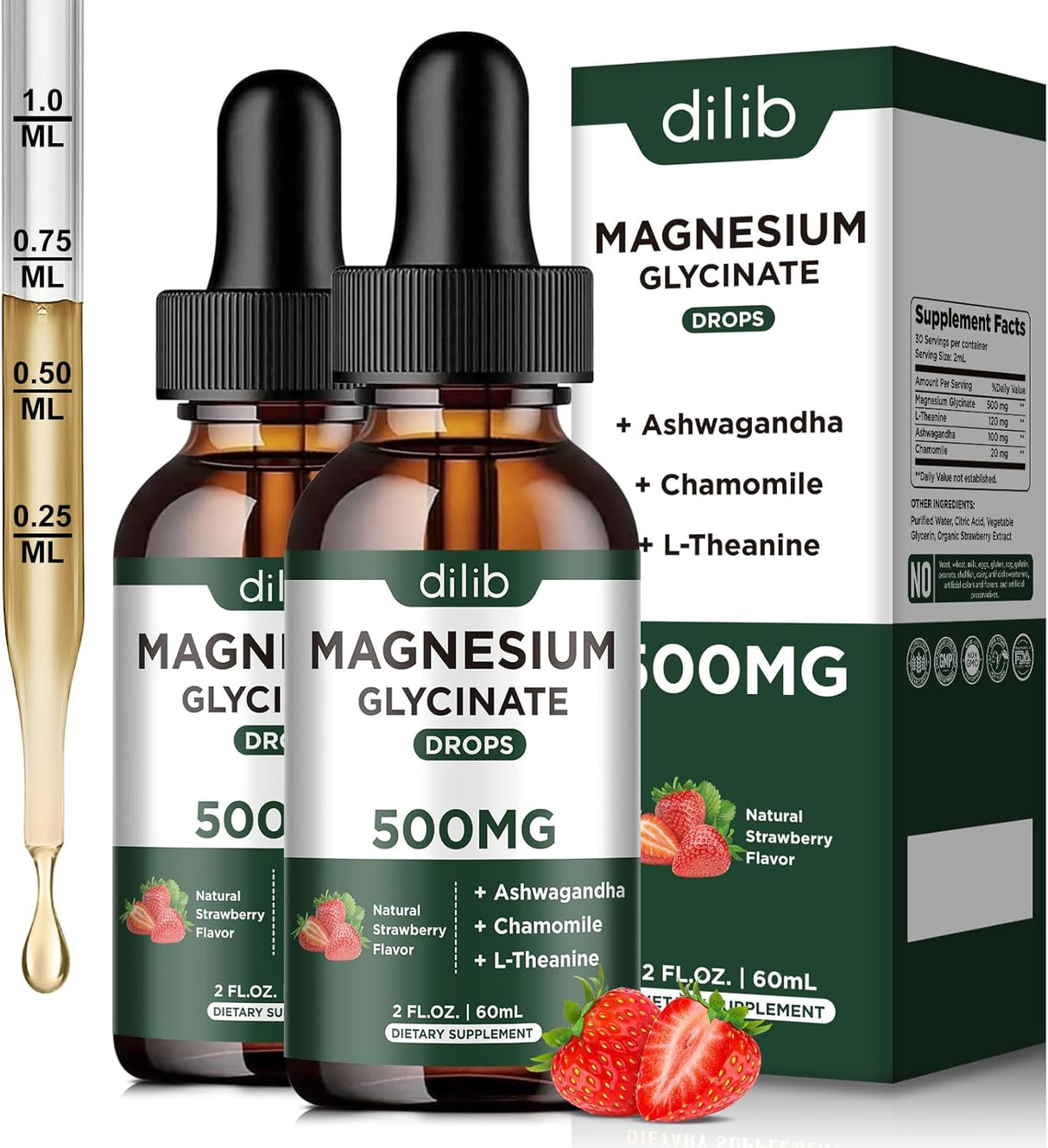 Suplemento de Magnesio, 500mg, Ashwagandha, 2Pack