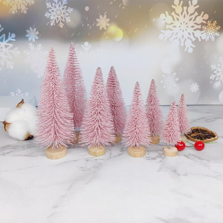 8 Pcs Árboles Navideños Artificiales Miniatura con Base de Madera
