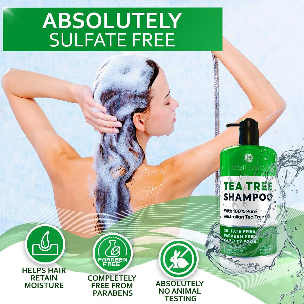 Champú de aceite de árbol de té sin sulfatos ni parabenos