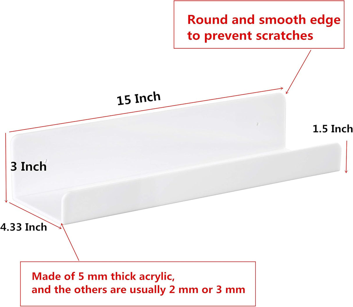Estante Flotante Acrílico IEEK 6 PCS, 15 Pulgadas, 5mm U Shelf