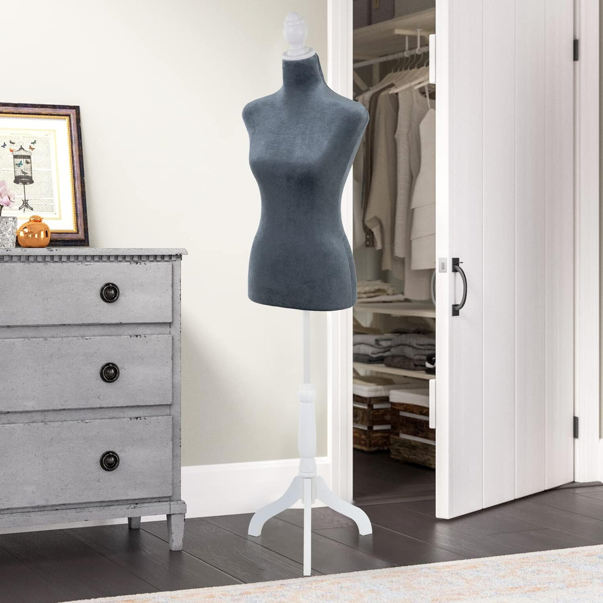 Maniquí cuerpo mujer con trípode, altura ajustable, 49.6-63.4