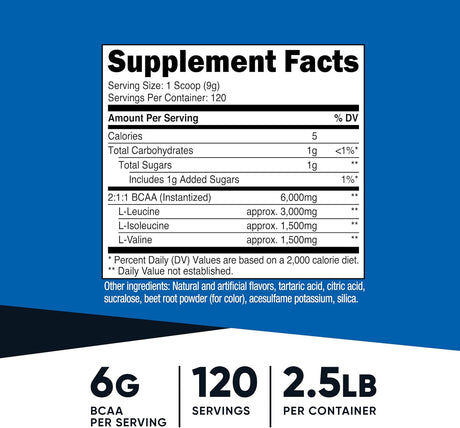 Nutricost BCAA Powder 2:1:1, Gluten Free, Non-GMO, 120 Servs