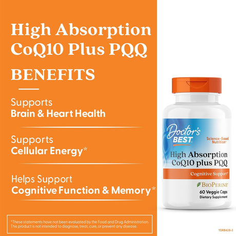 CoQ10 + PQQ Doctor's Best, Apoyo Cognitivo, 60 Veggie Caps