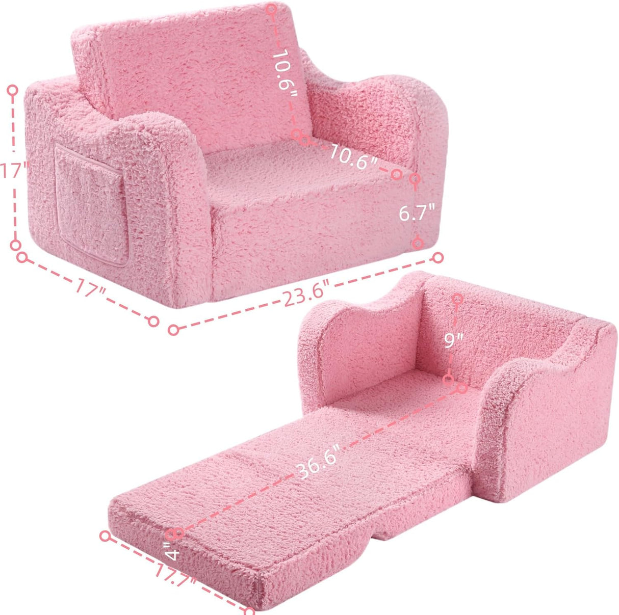 Silla infantil convertible en cama para niños pequeños, Rosa