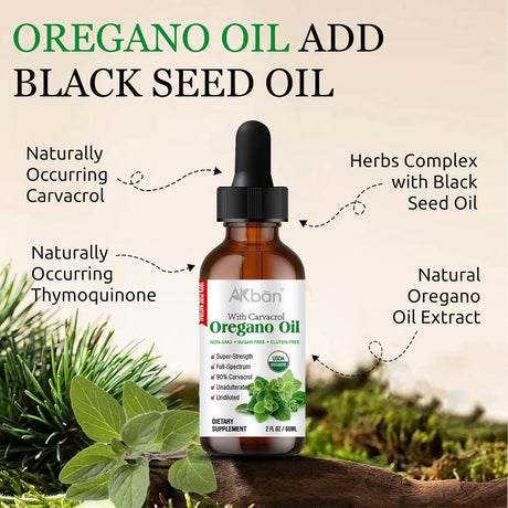 Aceite Orgánico de Orégano con Semilla Negra, 2 Fl Oz + 2 Fl Oz
