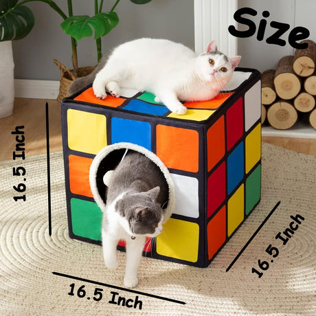 Casa para gatos LUCKITTY con cojines reversibles y juguete