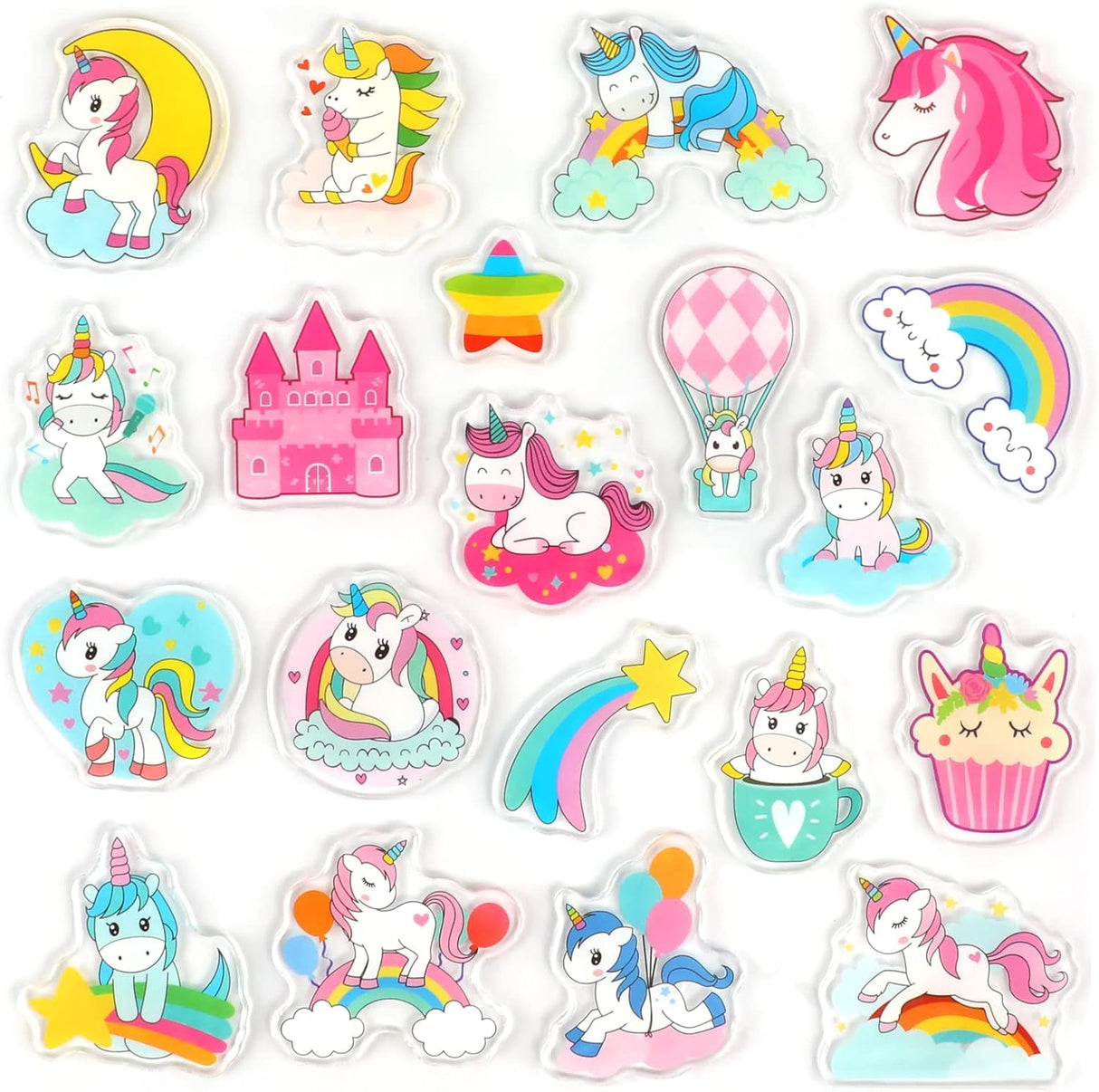 Pegatinas de Gel Unicornio 20 PCS, Reutilizables y Removibles