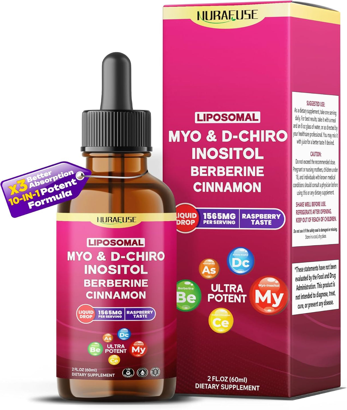 Suplemento Liposomal Myo+D-Chiro, Berberina, Canela, 1565mg, 60ml