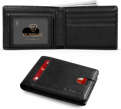 Billetera RUNBOX para Hombre, Piel, RFID, Bifold, 11 Tarjetas