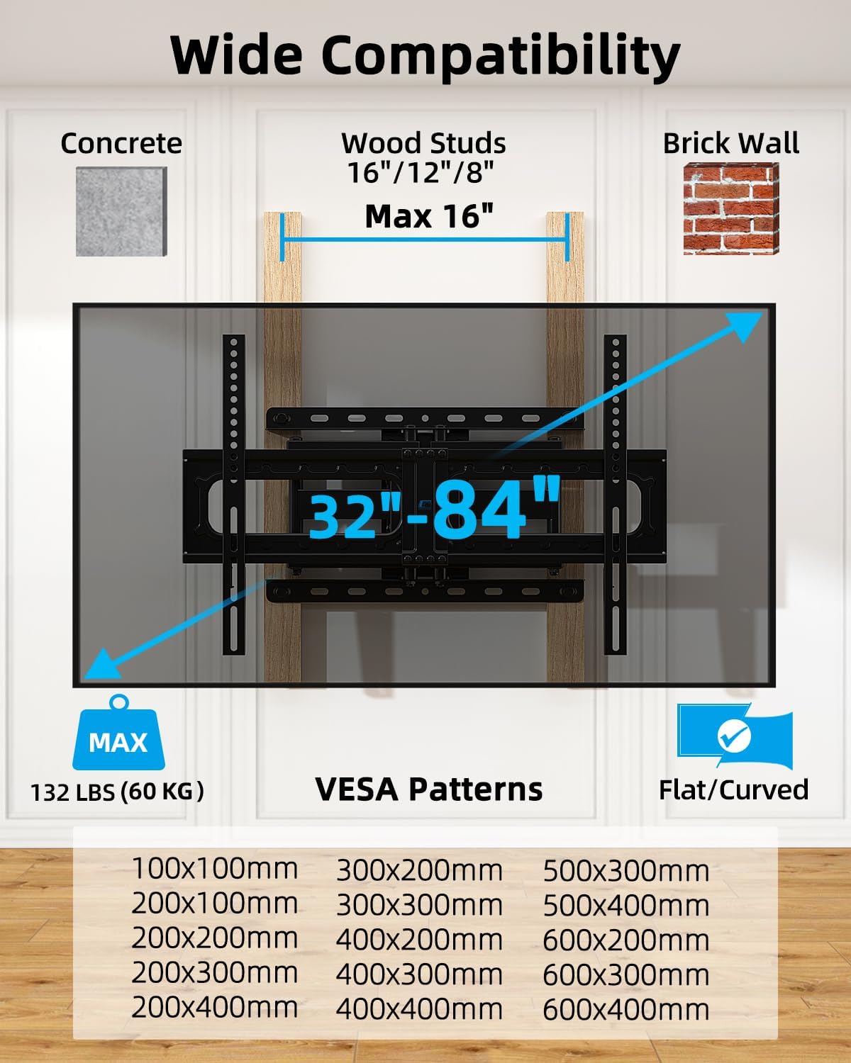 Soporte de Pared HOME VISION para TV 32-84, Full Motion, VESA 600