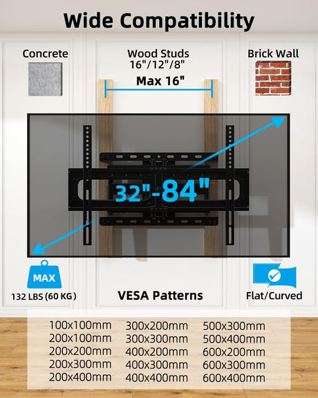 Soporte de Pared HOME VISION para TV 32-84, Full Motion, VESA 600