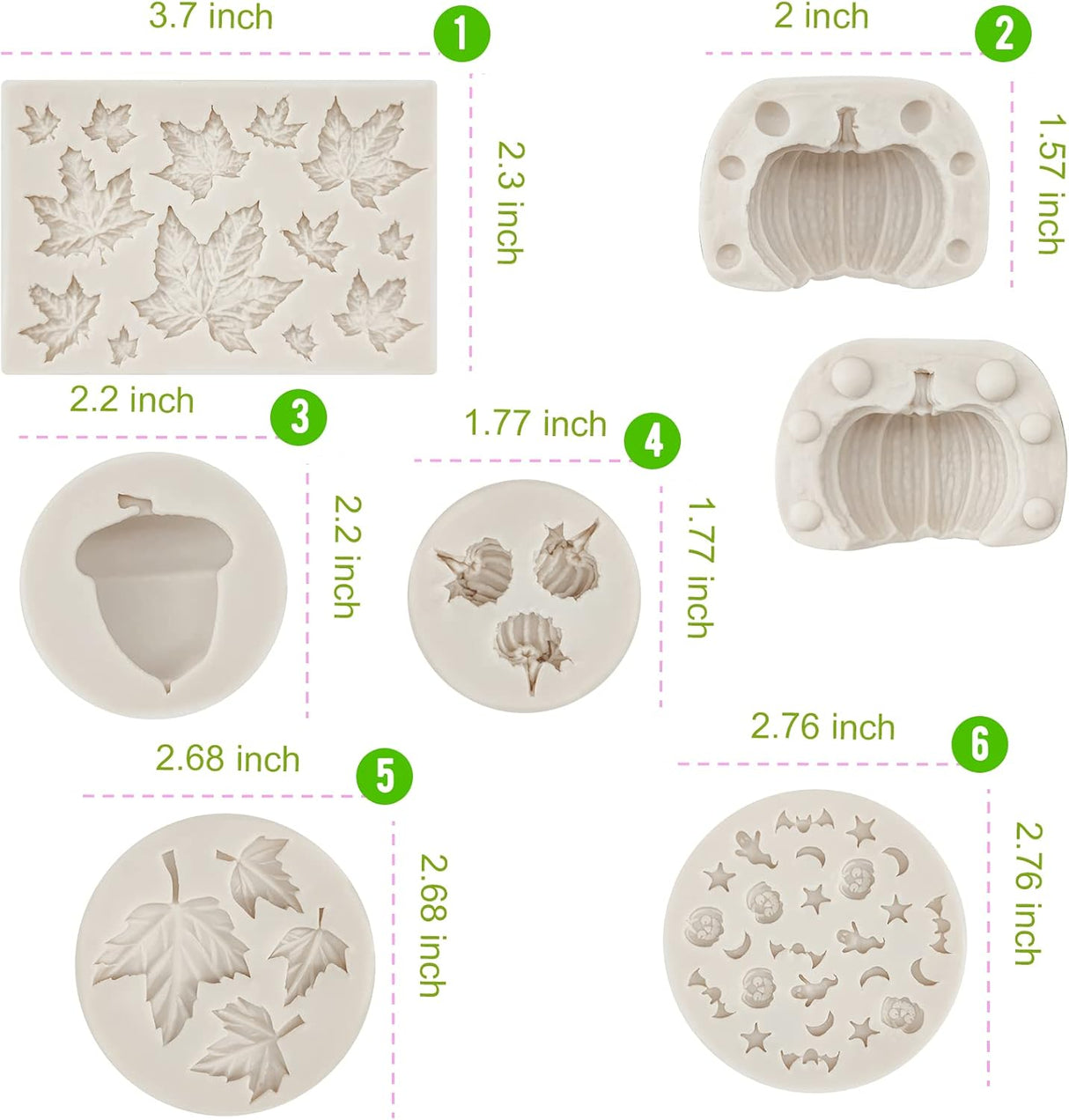 Molde de Silicona para Hojas de Calabaza - 6 Piezas, Halloween