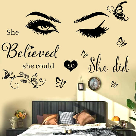 Adhesivo de pared de vinilo con texto en inglés calcomanías de pared de mariposa para dormitorio, sala de estar, aula, oficina, habitación de niña y hogar
