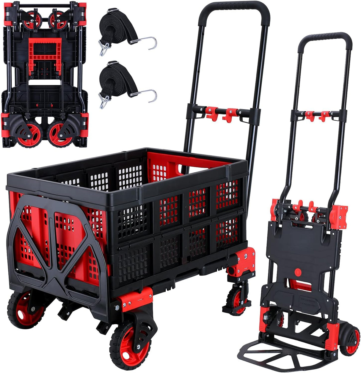 Carretilla Plegable 2 en 1, 330LBS, Ruedas, Mango Retráctil