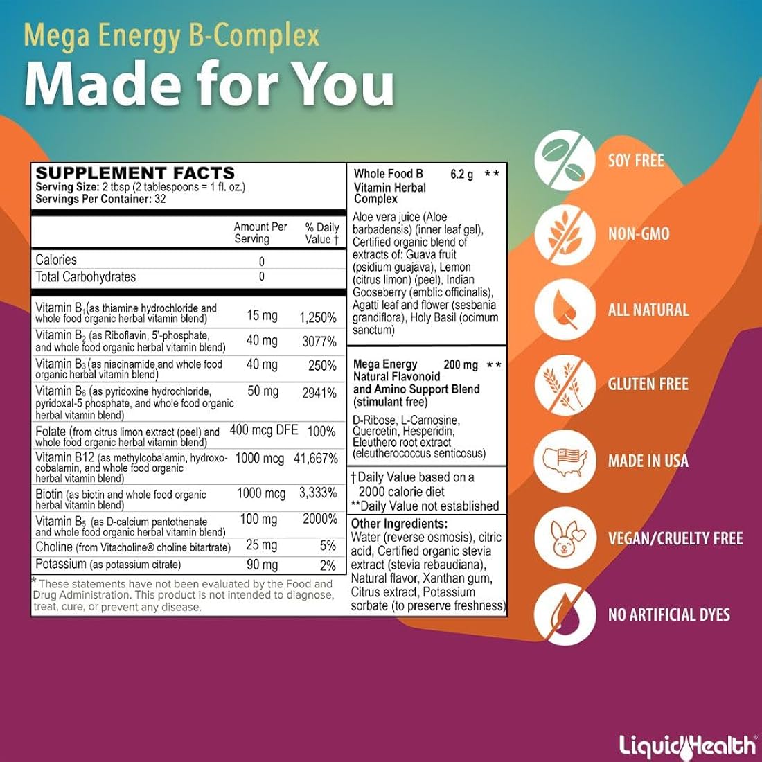LIQUIDHEALTH Multivitamínico líquido  complejo de vitamina B