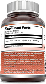 Suplemento L-Lisina 1000mg Amazing Formulas 180 Tabletas