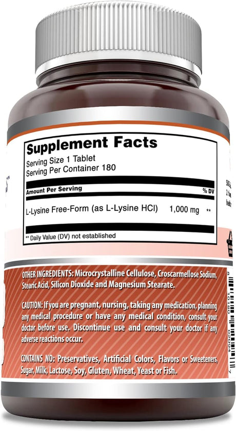 Suplemento L-Lisina 1000mg Amazing Formulas 180 Tabletas