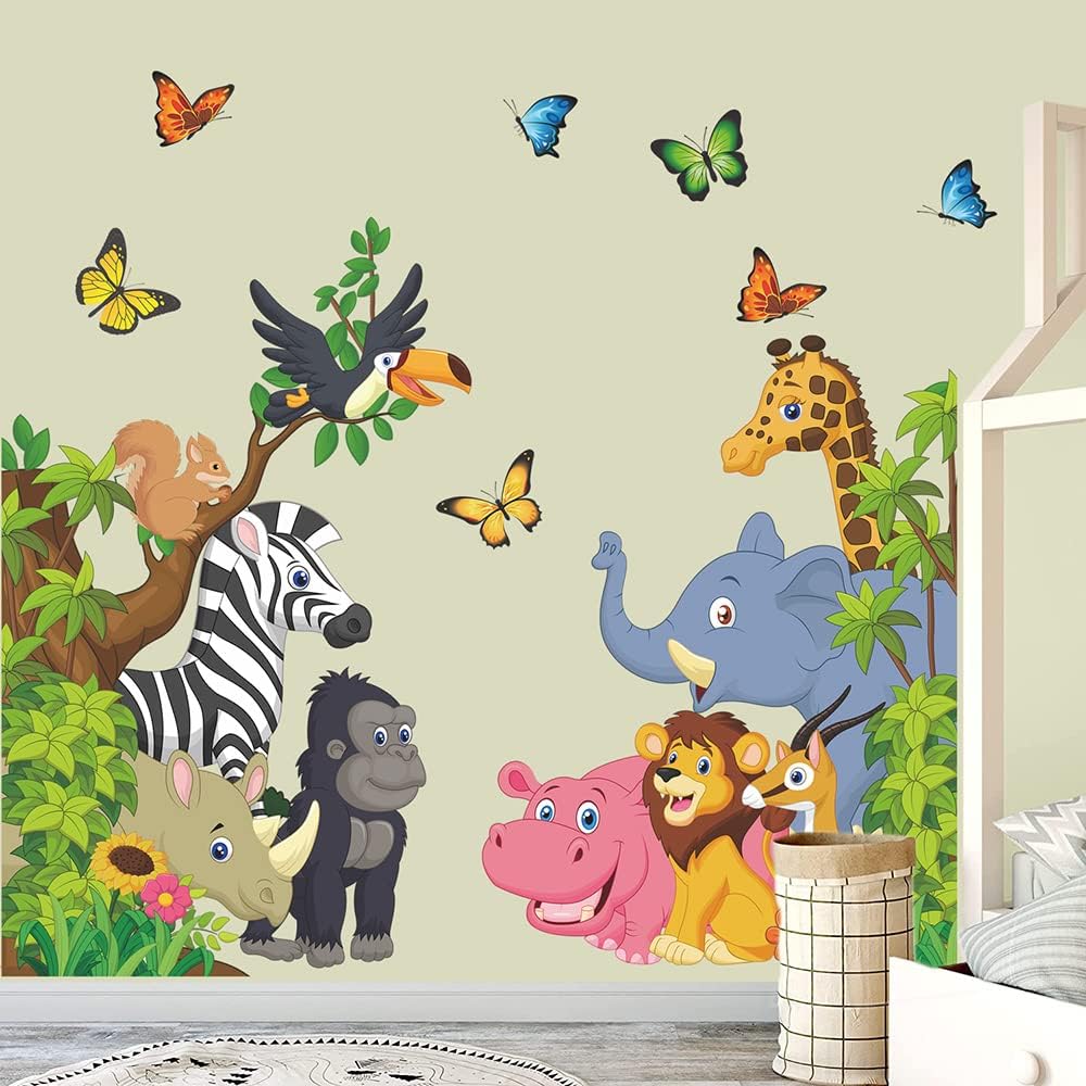 Vinilo Decorativo Animales de Selva Supzone, Elefante y León
