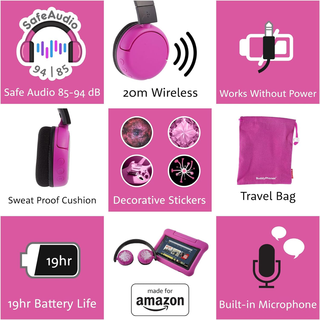 Auriculares Bluetooth para Niños, Made for Amazon, 8-15 años