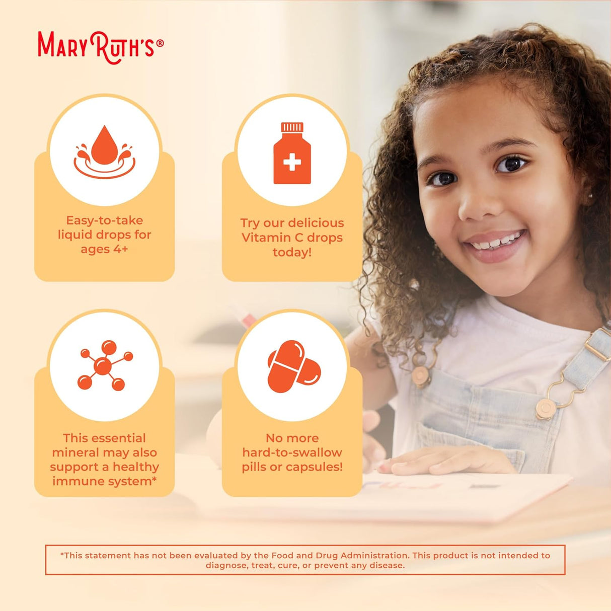 Vitamin C para niños MaryRuth Organics, soporte inmunológico, 2oz