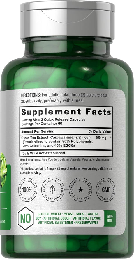 Suplemento Horbaach de extracto de té verde de 450 mg  180 u
