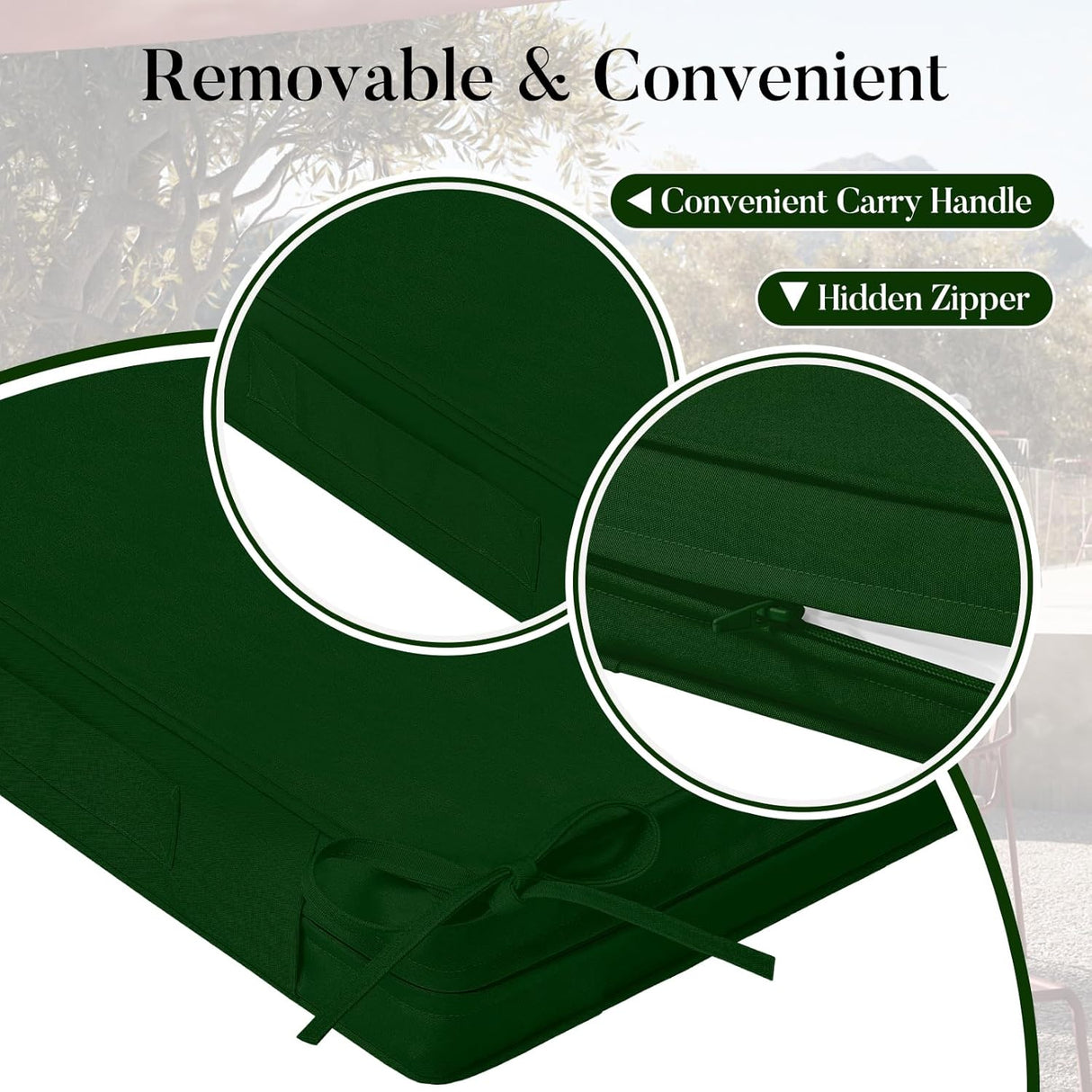 Basic Beyond Cojines para sillas de exterior para muebles de patio, impermeables, juego de 4 cojines de asiento de exterior de 19 x 19 pulgadas, cojines para sillas de patio con lazos y asa, verde