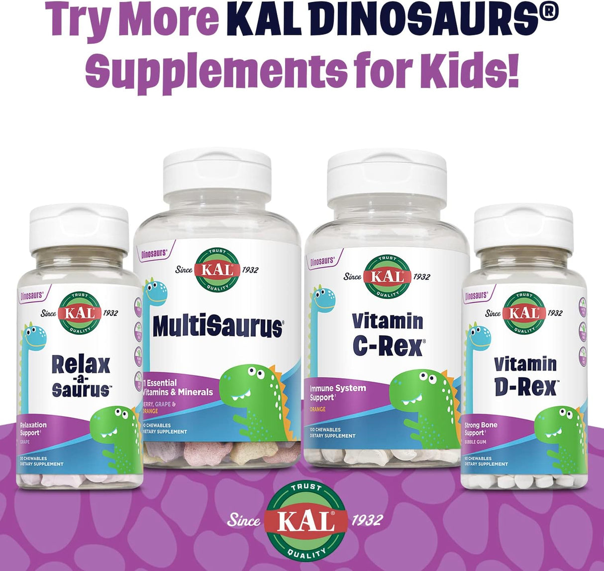Multivitaminas Masticables KAL para Niños, 180 Dinosaurios