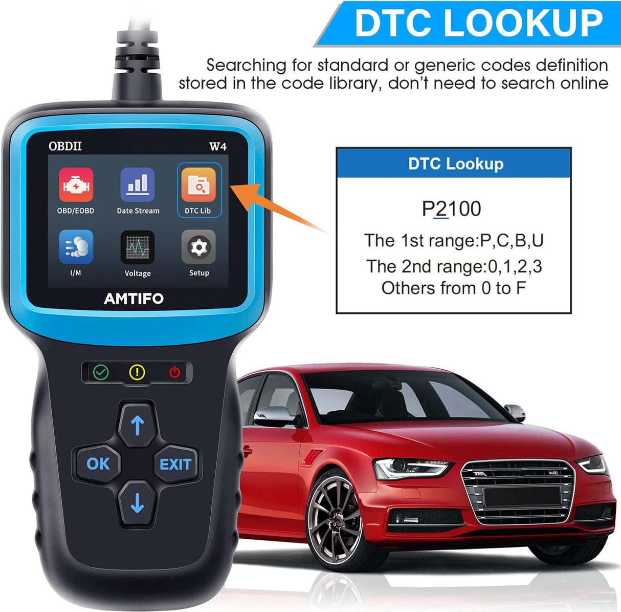 Escáner OBD2 con datos en vivo, Negro ‎W4 AMTIFO