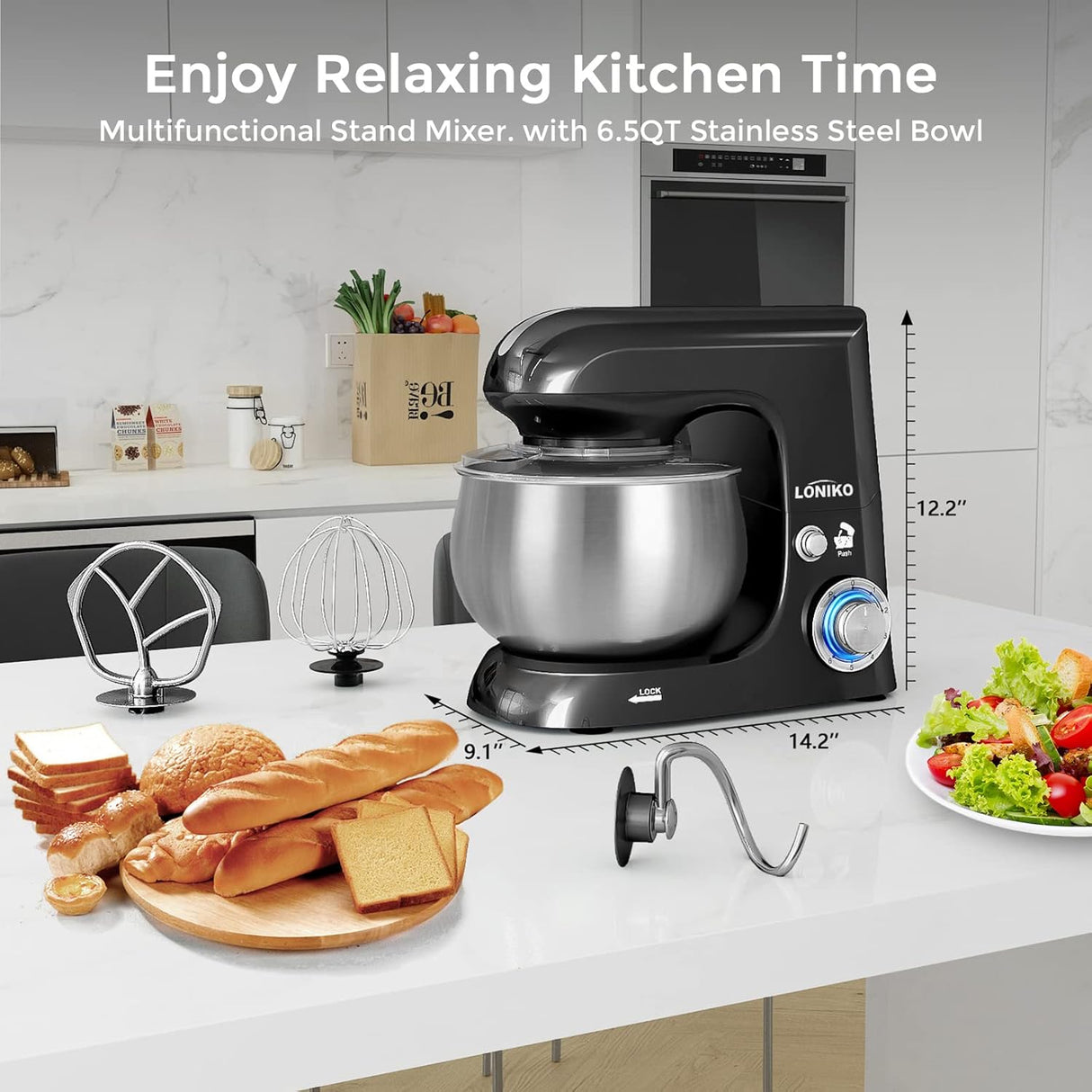 Batidora de pie 6.5QT, 6 velocidades, acero inoxidable, modelo X.