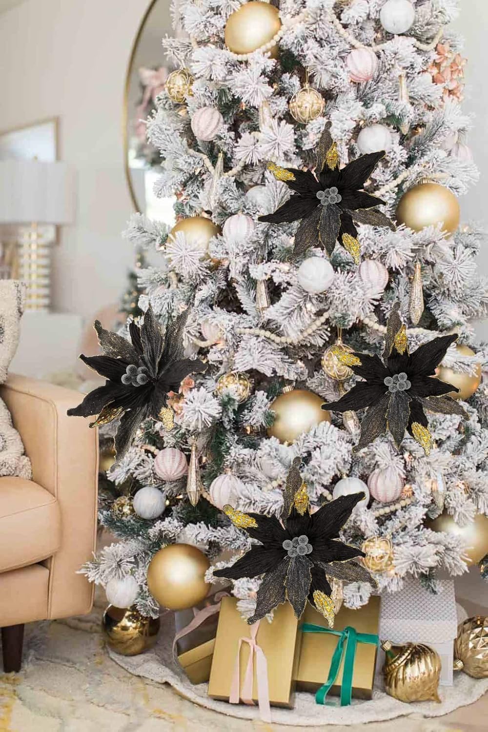 Flores Poinsettia Grandes Briful, Set de 4, 12'' Artificiales