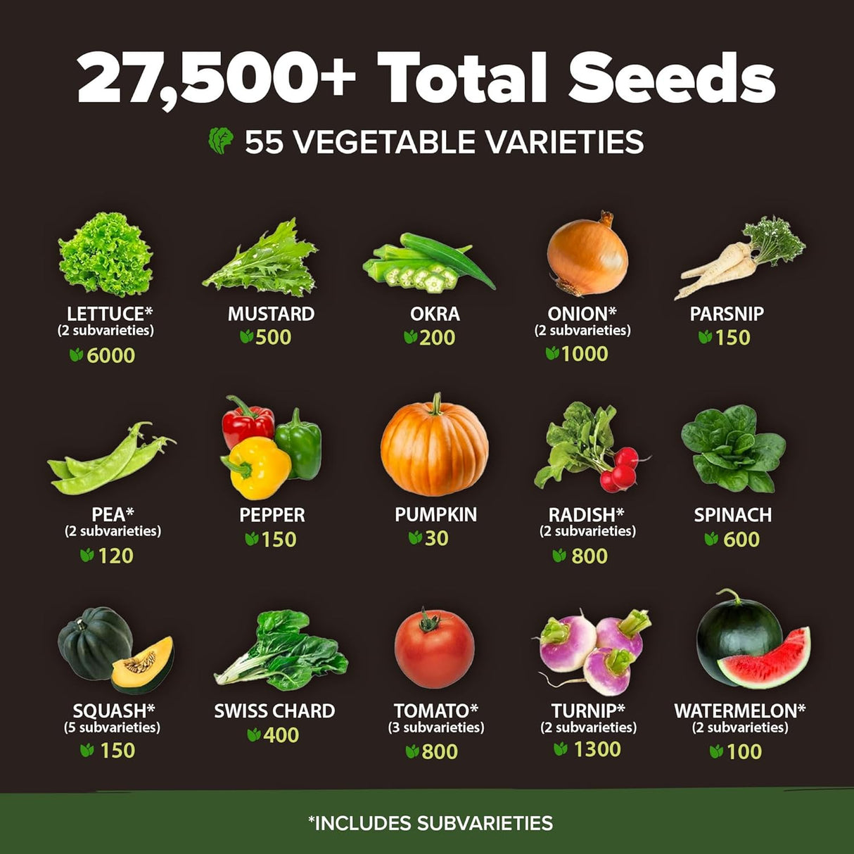 Pack de 55 Semillas de Vegetales Home Grown - No GMO