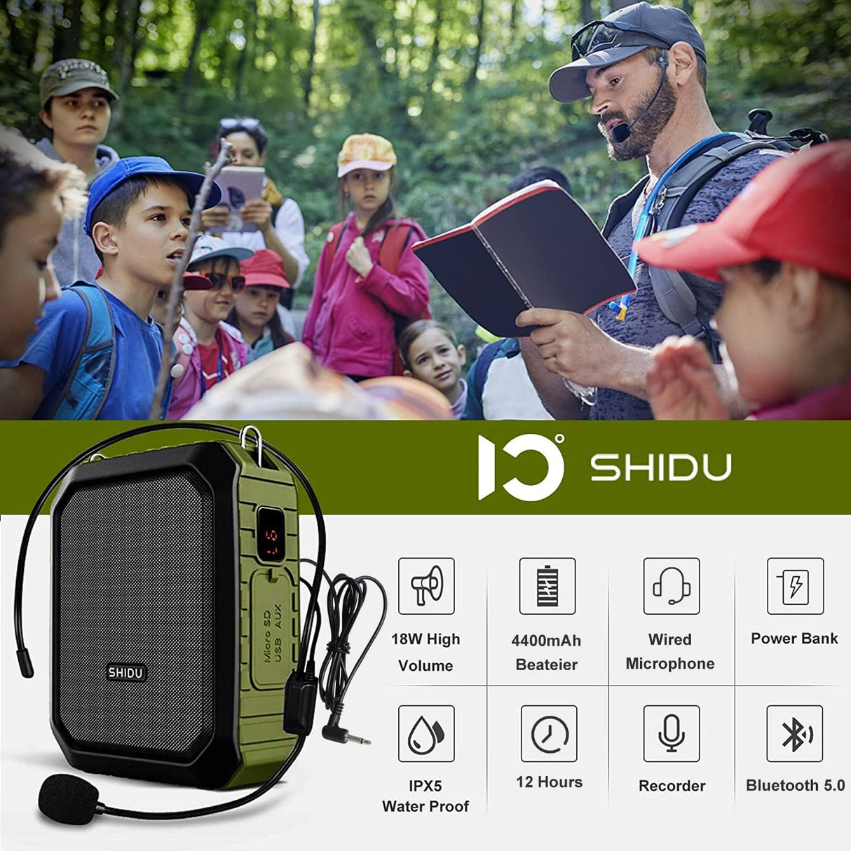 Amplificador de Voz Portátil 18W Micrófono Batería 4400mAh