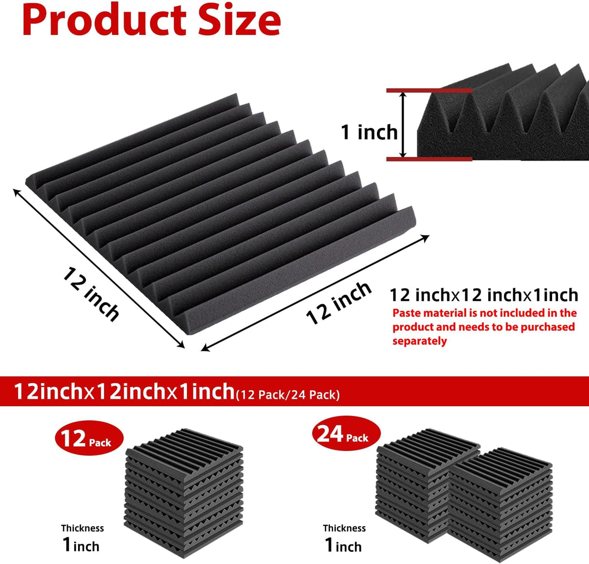 Paneles Acústicos FONESO, Espuma Absorbente, 1x12x12, 12Pack