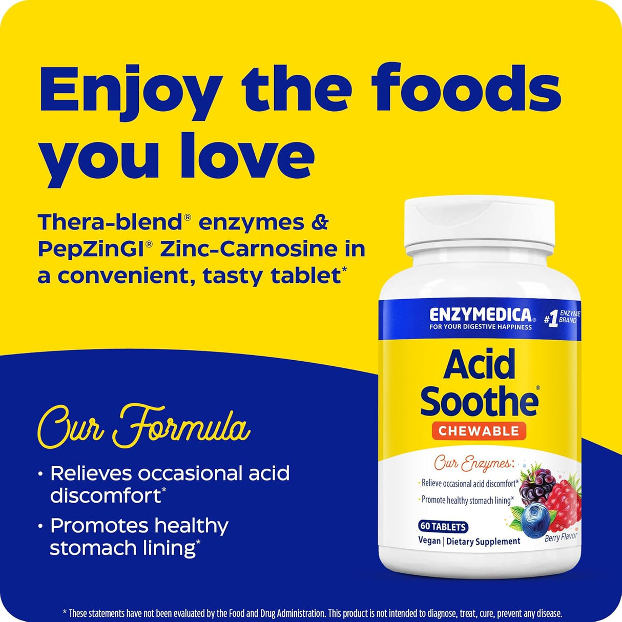 Suplemento Enzymedica, El ácido calmante masticable 60 und