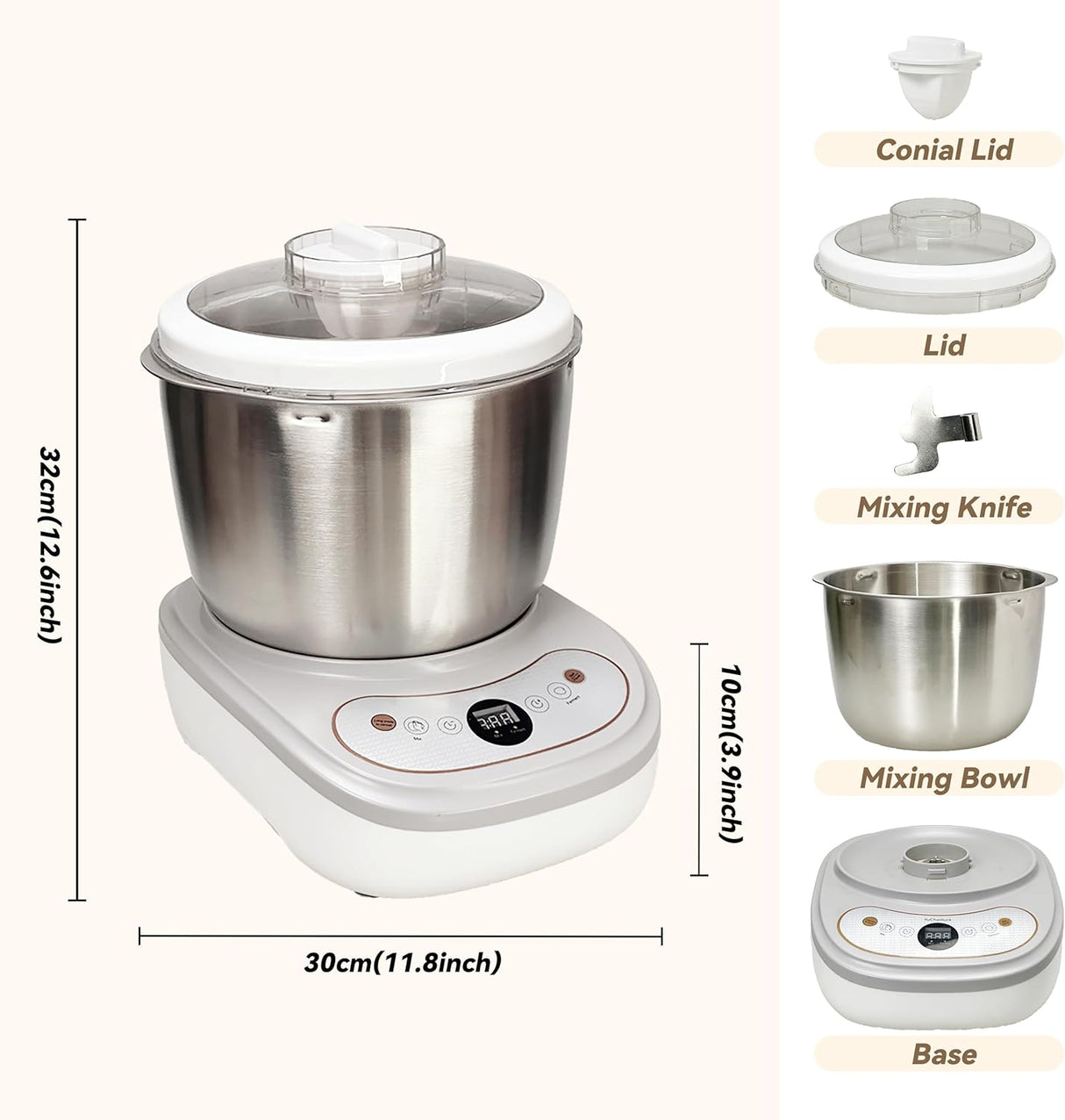 Amasadora con fermentación, 6.6Qt, acero, panel táctil
