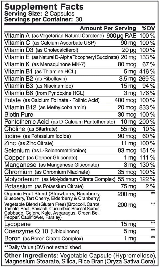 Multivitamínico para hombres To The Woods, 30 cápsulas, 24 vitaminas