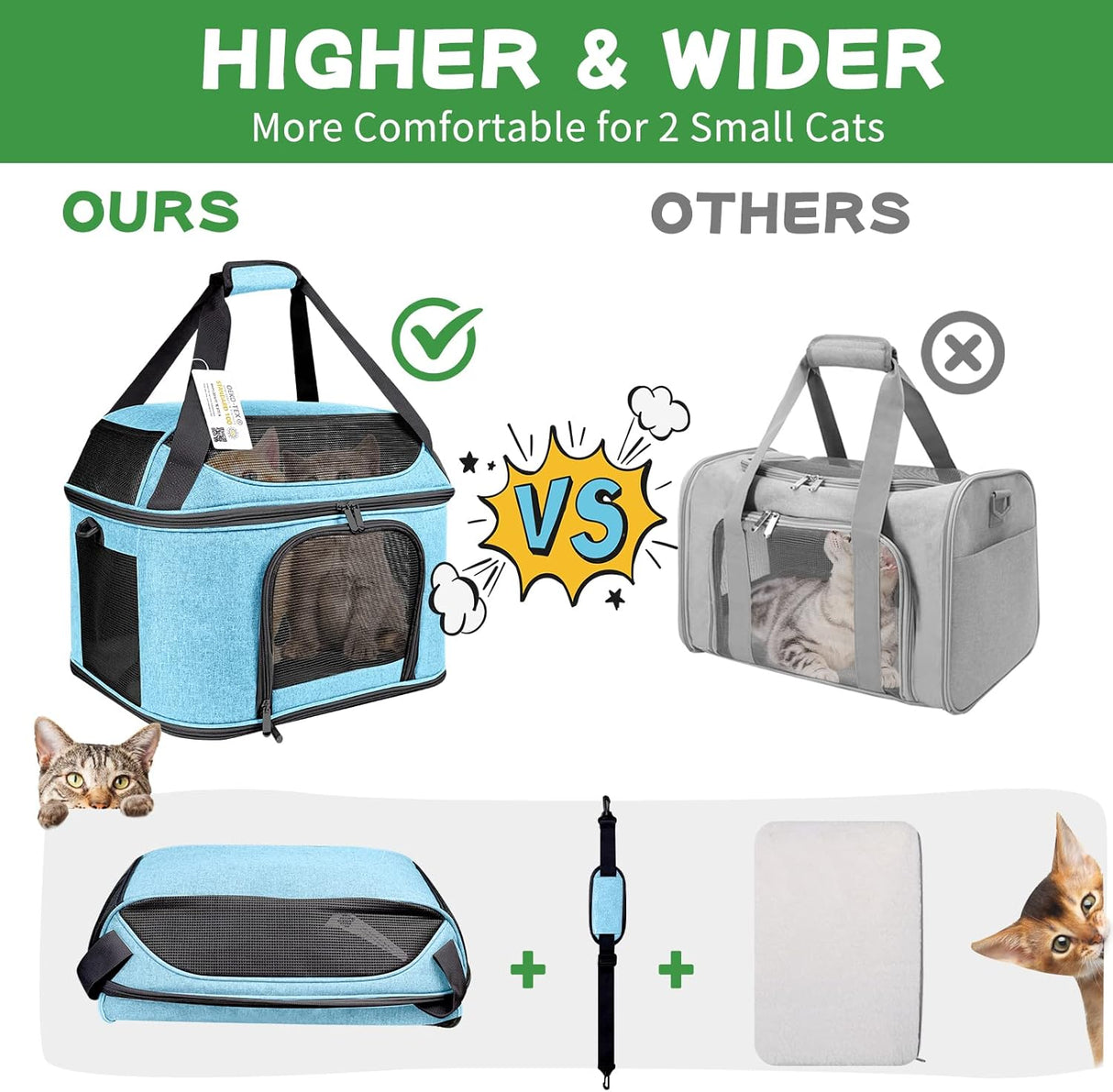 Transportadora para 2 Gatos, Oeko-TEX, Aprobada TSA, 20 lbs