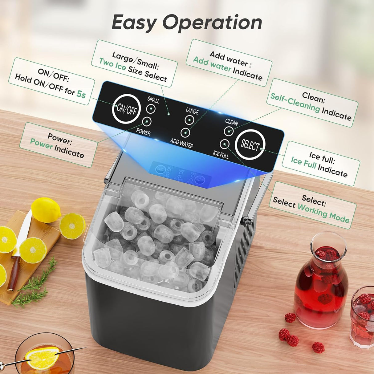 Máquina de Hielo DUMOS, portátil, 9 cubos en 6 min, 1.5 L
