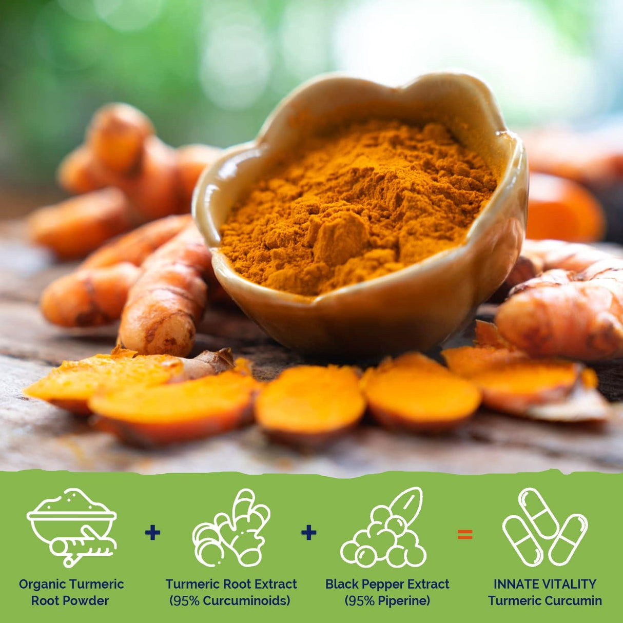 Suplemento de Curcumina de Cúrcuma, 95% Curcuminoides 90 Cáp