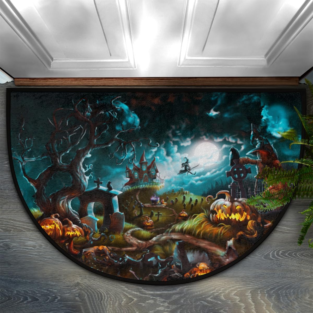 Felpudo Semicircular Halloween, Absorbente y Lavable, Modelo 2023