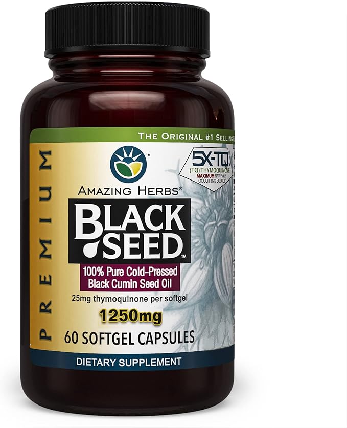 Cápsulas de Aceite de Semilla Negra Amazing Herbs 1250mg 60ct