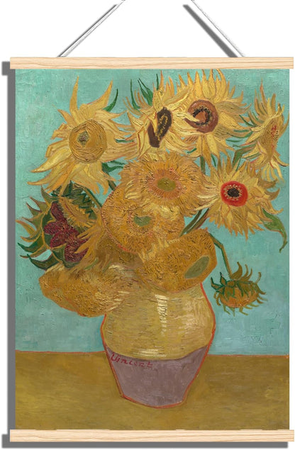 Póster colgante de girasoles en jarrón de madera, Van Gogh