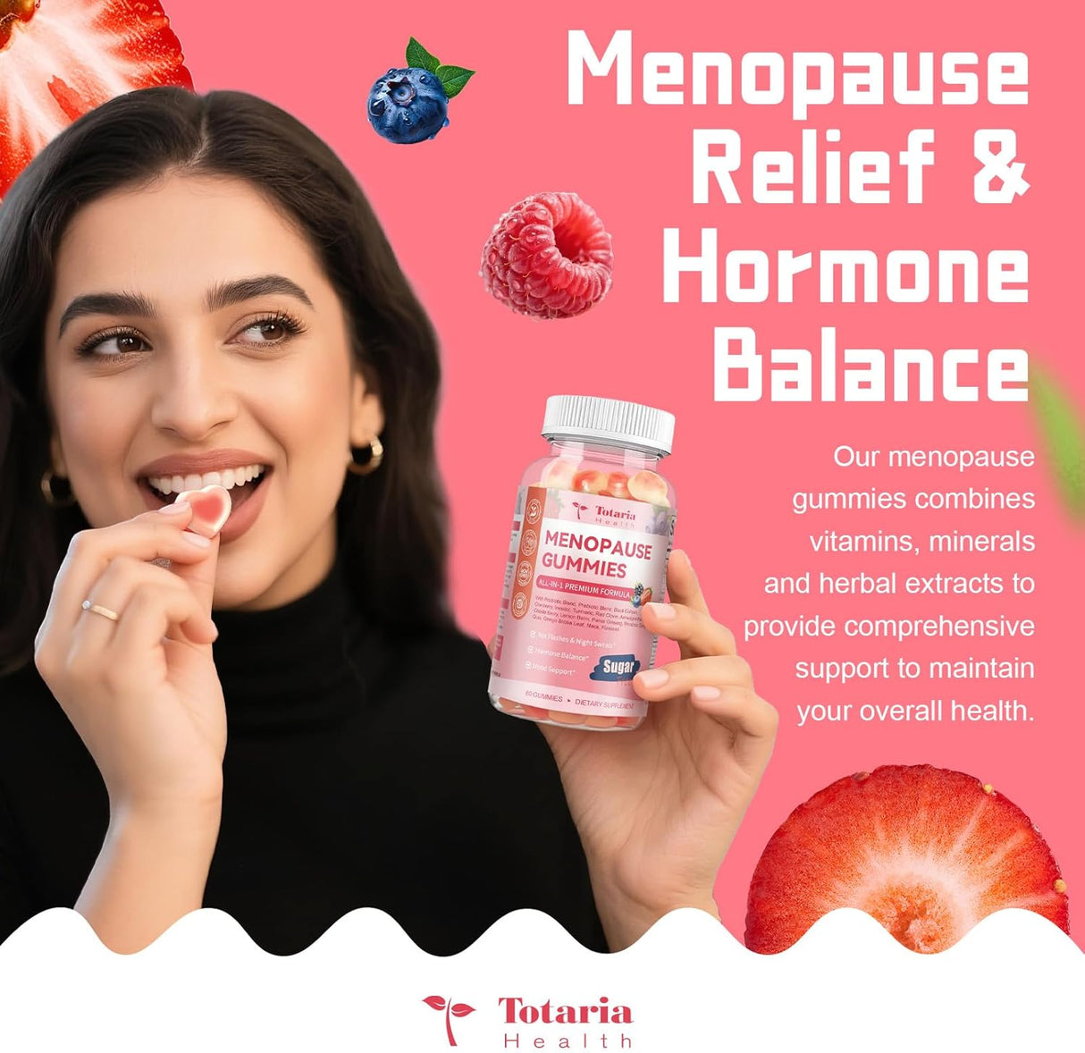 Suplemento Menopausia Sin Azúcar con Black Cohosh,Prebiótico,Red Clove, DIM,Inositol,Arándano,Chasteberry para Menopausia