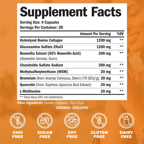 Suplemento de condroitina de colágeno y sulfato de glucosam