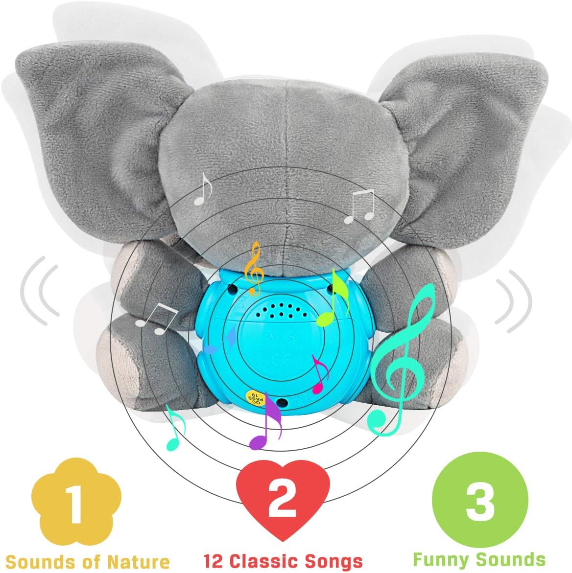 Elefante de peluche Aitbay, juguete musical para bebés 0-36 meses