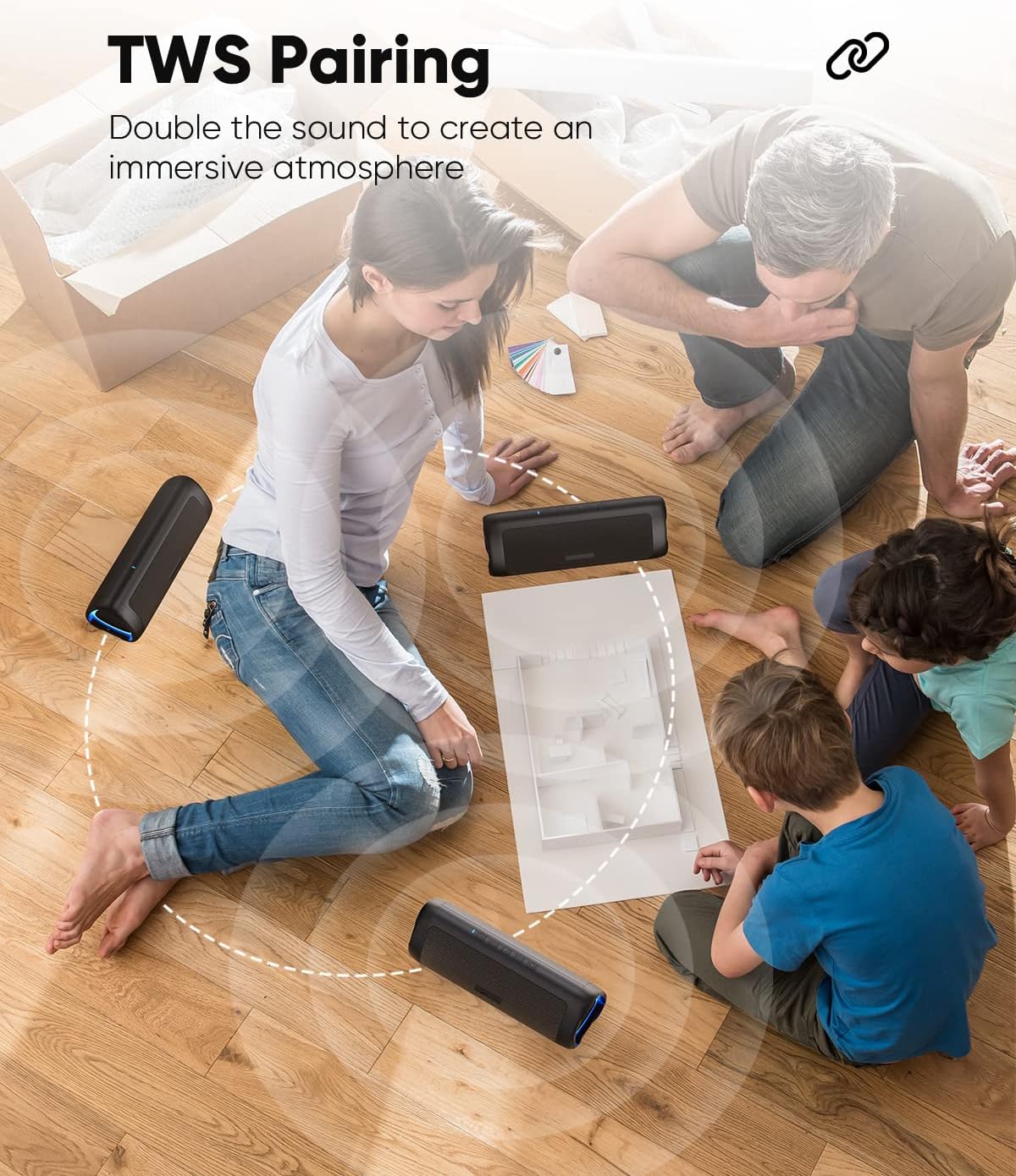 Altavoz Bluetooth IPX5 con sonido HD y emparejamiento TWS