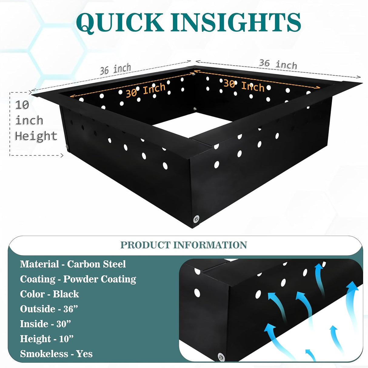 Anillo de fuego sin humo cuadrado - Acero al carbono 36" OD